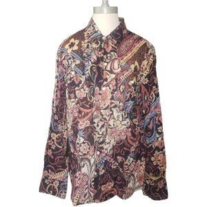 CT247 Lucky Brand Ladies Brown Floral Lightweight Long Sleeve Shirt XL